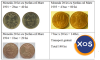 Moneda 20 lei  din anii 1991-1994 cu Ștefan cel Mare = 7 buc - 1