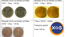 Moneda 20 lei  din anii 1991-1994 cu Ștefan cel Mare = 7 buc