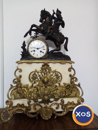 Ceas semineu cu statuie antimoniu și ornamente bronz - 1