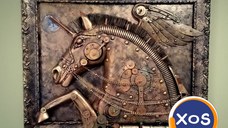 Pegas sculptură steampunk unicorn, inorog tablou 3d unicat