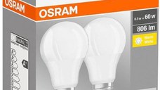 2 Becuri LED Osram Base Classic A, E27, 8.5W (60W), 806 lm, lumina calda (2700K)