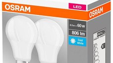 2 Becuri LED Osram Base Classic A, E27, 8.5W (60W), 806 lm, lumina neutra (4000K)