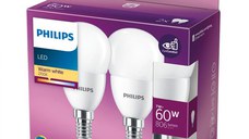 2 Becuri LED Philips P48, EyeComfort, E14, 7W (60W), 806 lm, lumina calda (2700K), mat