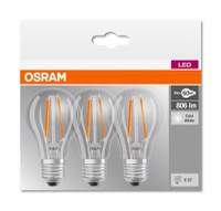 3 Becuri LED Osram Base Classic A, E27, 7W (60W), 806 lm, lumina neutra (4000K), cu filament - 1