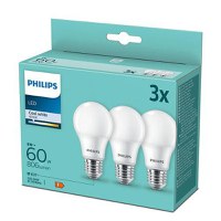 3 Becuri LED Philips A60, E27, 8W (60W), 806 lm, lumina neutra (4000K), mat - 1