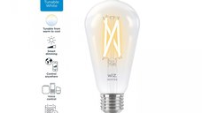 Bec LED inteligent WiZ Connected Filament ClearST64, Wi-Fi, E27, 6.7W (60W), 806 lm, lumina alba (2700-6500K),compatibil Google