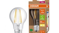 Bec LED Osram Classic A60, Ultra Efficient Light, E27, 7.2W (100W), 1521 lm, lumina calda (3000K), cu filament