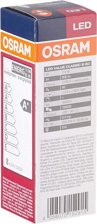 Bec LED Osram Value Classic B, E14, 7W (60W), 806 lm, lumina calda (2700K) - 2