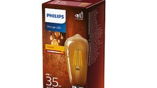 Bec LED vintage (decorativ) Philips Classic Gold Bulb ST64, EyeComfort, E27, 4W (35W), 400 lm, lumina calda (2500K), cu filament