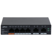 Dahua desktop switch, 6 porturi Gigabit, 4 porturi POE, CS4006-4GT-60, Port 1-4: 4 × RJ-45 10/100/1000 Mbps (POE), Port 5-6: 2 - 2