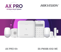 Kit de alarma wireless AX PRO Middle Level DS-PWA96-Kit2-WE contine: 1 x DS-PWA96-M-WE (96 zones wireless control panel), 2 x DS - 1