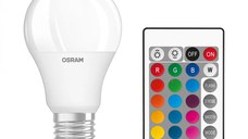 Pachet 2 Becuri LED RGB Osram Star Classic A, E27, 9.7W (60W), 806 lm, lumina alba si color (2700K-6500K) + Telecomanda