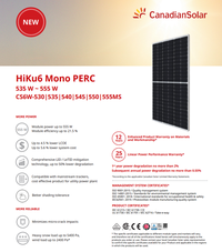 Panou Solar Fotovoltaic Monocristalin HiKu6 Mono PERC CS6W-550MS Silver Frame, max. 1500V, lungime cablu 1400mm, conector T6, 55 - 1