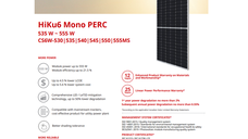 Panou Solar Fotovoltaic Monocristalin HiKu6 Mono PERC CS6W-550MS Silver Frame, max. 1500V, lungime cablu 1400mm, conector T6, 55