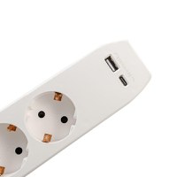 PRELUNGITOR SPACER, Schuko x 3, conectare prin Schuko (T),Type-C x1, USB x 1, 3.1A, cablu 3m, 16 A, max. 3500W, protectie copii, - 4