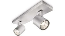 Spot Dublu Philips Runner, 2xGU10, 2x20W, IP20, 10.9x30.5x9cm, Metal, Argintiu