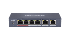 Switch Hikvision DS-3E0106P-E-M, Switching capacity 1.6 Gbps, 4 x 10/100Mbps PoE ports, and and 2 × 10/100Mbps RJ45 ports, MAC a