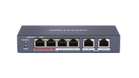 Switch Hikvision DS-3E0106P-E-M, Switching capacity 1.6 Gbps, 4 x 10/100Mbps PoE ports, and and 2 × 10/100Mbps RJ45 ports, MAC a - 1