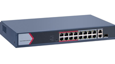 Switch PoE Hikvision DS-3E1318P-EI/M: 16 × 10/100 Mbps PoE port,1 × Gigabit combo,1 × Gigabit RJ45 port, 16 porturi PoE maxim 30