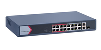 Switch PoE Hikvision DS-3E1318P-EI/M: 16 × 10/100 Mbps PoE port,1 × Gigabit combo,1 × Gigabit RJ45 port, 16 porturi PoE maxim 30 - 1