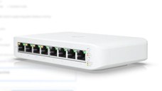 Ubiquiti UniFi 8 port switch, USW-LITE-8-POE, 8 x 10/100/1000 Mbe RJ 45 ports, 4 x POE, 8 Gbps, buget POE: 52W, SMB layer 2 PoE