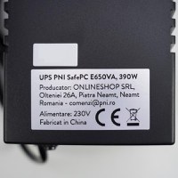 UPS PNI SafePC E650VA, putere 390W, 1.8A, iesire 2 x 230V, ecran LCD acumulator 7.2A inclus, Capacitate: 12V/7Ah, Timp backup: 8 - 6