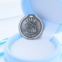 Moneda Botez 3cm din Argint 925 personalizata cu numele si data - 2