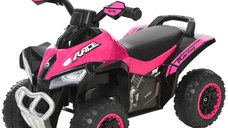 ATV Jucarie pentru copii Ride On cu lumini si sunete HOMCOM, miscare prin impingere varsta recomandata 18-36 luni, roz, 67,5x38x 44cm | Aosom RO