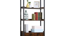 Biblioteca 4 rafturi HOMCOM, dulap cu 2 usi, stil industrial, maro, 75x30x180cm | Aosom RO