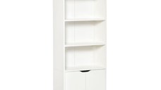 Biblioteca Moderna HOMCOM 4 Etajere cu Dulapior din Lemn cu 2 Usi, Mobilier Multifunctional pentru Living si Birou 59x29x180cm, Alba | AOSOM RO