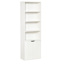 Biblioteca Moderna HOMCOM 4 Etajere cu Dulapior din Lemn cu 2 Usi, Mobilier Multifunctional pentru Living si Birou 59x29x180cm, Alba | AOSOM RO - 1