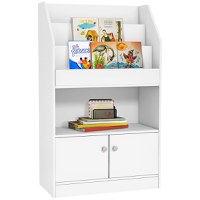 Bibliotecă pentru copii din lemn pentru jucării, dulap cu 2 uși pentru copii design modern 60x29,5x100cm alb ZONEKIZ | Aosom Romania - 1