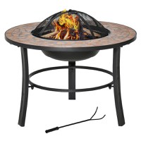 Brazier de Gradina Outsunny cu Capac Antiscantei, Vatrai si Suprafata de sprijin din Ceramica, 68x68x45cm, Negru - 1