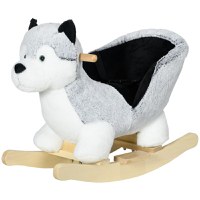 Cal Balansoar pentru Copii, Animal de Balansat pentru Copii, din Lemn in Forma de Husky, din Plus, Gri 60x33x50cm HOMCOM | Aosom RO - 1