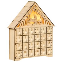 Calendar Advent din Lemn 24 Sertare Decoratiune de Craciun cu Nasterea Domnului Sculptata si Luminite, 26.6x6x30cm HOMCOM | Aosom RO - 1