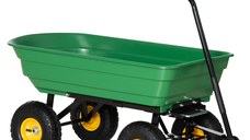 Cărucior de grădină 75L din oțel și PP cu cuvă rabatabilă și mâner de transport, 109x52x94 cm, de culoare verde închis Outsunny | Aosom Romania