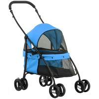 Carucior pentru caini pliabil cu plafon reglabil, geanta si roti mobile, 82x47x97cm, albastru - 1