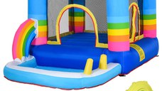 Castel Gonflabil pentru Copii Outsunny cu Trambulina si Piscina, Pompa Electrica Inclusa 290x200x155cm, Multicolor | Aosom Romania