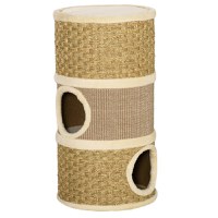 Casuta Pat pentru Pisici de interior cu Stalp de zgariere, Franghie Sisal, Alga Marina, Margine Plus 37.5x37.5x70cm Kaki-Maro PawHut | Aosom RO - 1