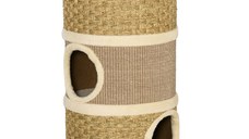 Casuta Pat pentru Pisici de interior cu Stalp de zgariere, Franghie Sisal, Alga Marina, Margine Plus 37.5x37.5x70cm Kaki-Maro PawHut | Aosom RO