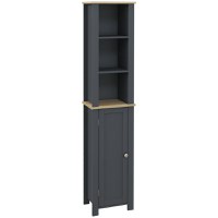 Dulap de Depozitare Inalt pentru Baie, Organizator de Baie cu Dulap cu Usa si 3 Rafturi, pentru Lenjerie, 34x23x165cm Gri kleankin | Aosom RO - 1