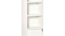 Dulapior Biblioteca din Lemn HOMCOM, Raft Biblioteca cu 3 Etajere si 1 Dulapior din Lemn, 40x30x129,5cm, Alb