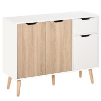 Dulapior Multifunctional HOMCOM cu Sertar si Dulapioare, Bufet Stil Nordic din Lemn pentru Dormitor, Sufragerie, Camera de studiu, Alb si Culoare Lemn - 1