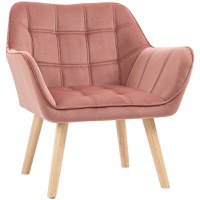 Fotoliu in stil nordic din lemn si efect de catifea roz pentru sufragerie sau birou, 68,5x61x72,5cm HOMCOM | Aosom RO - 1
