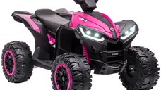 HOMCOM ATV Electric pentru Copii cu Motor Dublu și 2 Viteze, Roți, Faruri LED, Claxon și Muzică, 83x53x55.5 cm, Roz | Aosom Romania