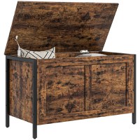 HOMCOM Bancă de Depozitare de 95L în Stil Industrial cu Capac cu Balamale de Siguranță, 80x40x49 cm, Maro Rustic | Aosom Romania - 1