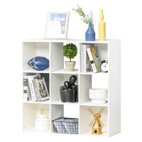 HOMCOM Biblioteca Albă pentru Casa si Birou, Raft cu Design Modern cu 9 Compartimente din Lemn, 91,5 x 29,5 x 91,5 cm - 1