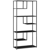 HOMCOM Biblioteca cu 7 nivele din PAL si otel pentru sufragerie, dormitor si birou, 83x34x180 cm, negru | AOSOM RO - 1