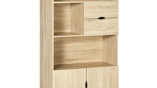 HOMCOM Biblioteca de Perete din MDF si Metal cu 2 Sertare, 2 Dulapioare si 4 Rafturi Deschise, 80x35x155 cm, culoare Lemn natur