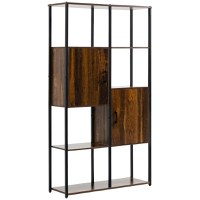 HOMCOM Biblioteca in stil industrial modern cu 4 rafturi si 2 dulapuri, rafturi din metal si lemn pentru casa si birou, 90x30x159,5 cm, negru si maro - 1